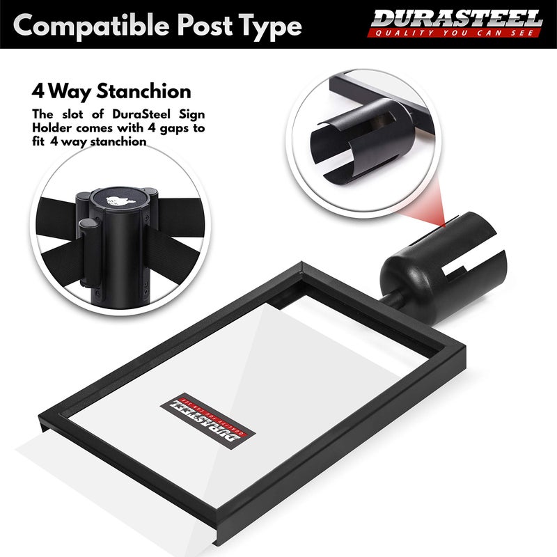 DuraSteel Stanchion Sign Holder - Portrait Display for 8.5" x 11" Paper Size - Double Sided Sign Frame with Plexiglass Cover - NOT Fit with US Weigh Sentry Stanchion - Crowd Control & Queue Barrier - Image 3